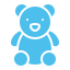 Teddy bear icon symbolising children’s care packs and toy donations.